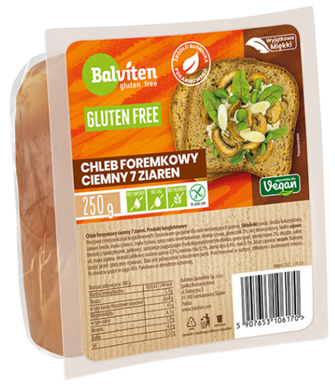 Chleb Foremkowy Ciemny 7 Ziaren Krojony Bezglutenowy (4 szt x 250 g)