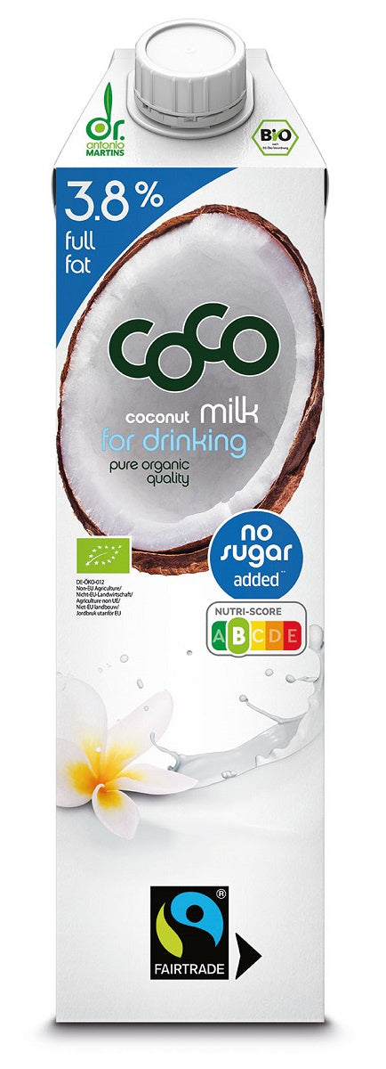 Coconut Milk - Napój Kokosowy Do Picia 3,8 % Tłuszczu Bez Dodatku Cukrów Fair Trade BIO (2 szt x 1 l)