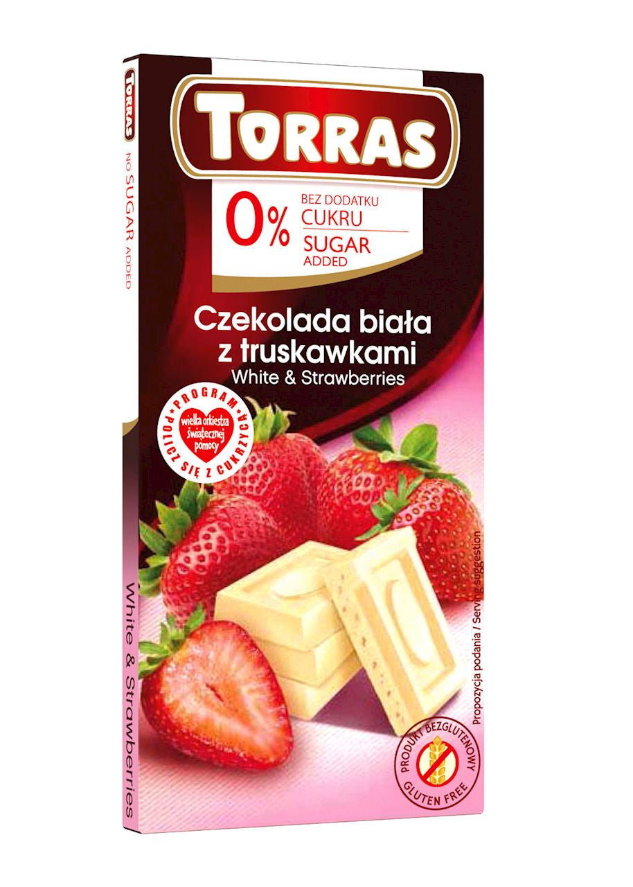 Czekolada Biała z Truskawkami Bez Dodatku Cukrów Bezglutenowa (3 szt x 75 g)