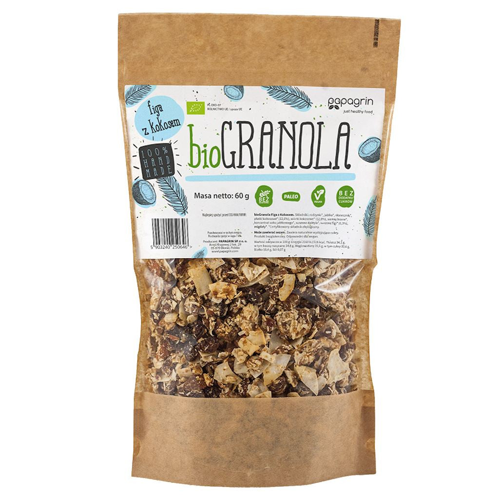 Granola Figa z Kokosem Bez Dodatku Cukrów Bezglutenowa BIO (3 szt x 60 g)