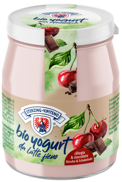 Jogurt Wiśniowy z Kawałkami Czekolady z Mleka Siennego Bezglutenowy BIO (Słoik) - Sterzing (3 szt x 150 g)