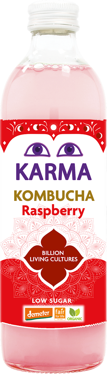 Kombucha o Smaku Malinowym Niska Zawartość Cukrów Fair For Life Demeter BIO (2 szt x 500 ml)