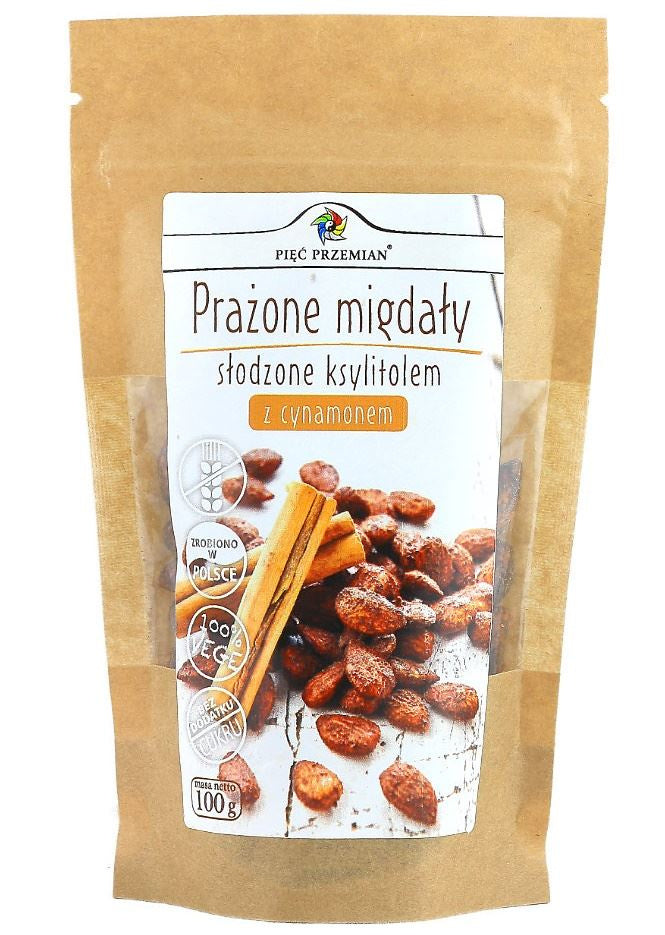 Migdały Prażone z Cynamonem Słodzone Ksylitolem Bezglutenowe (2 szt x 100 g)