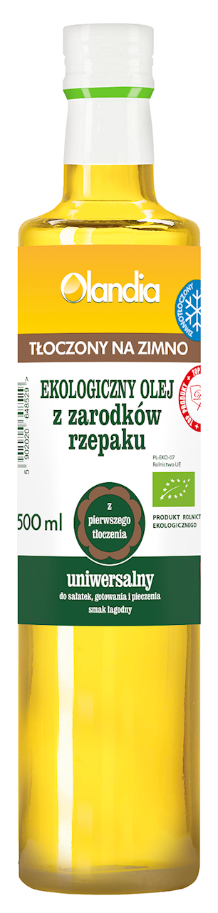 Olej z Zarodków Rzepaku Uniwersalny Tłoczony Na Zimno Omega-3 BIO 500 ml