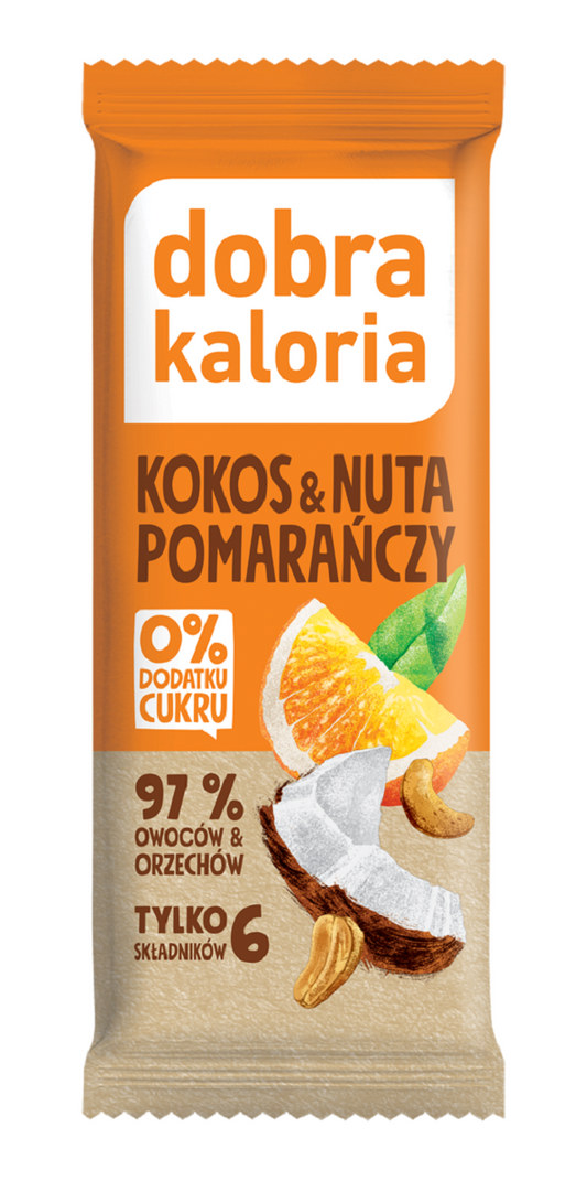 Baton Daktylowy Kokos & Nuta Pomarańczy Bez Dodatku Cukrów (10 szt x 35 g)