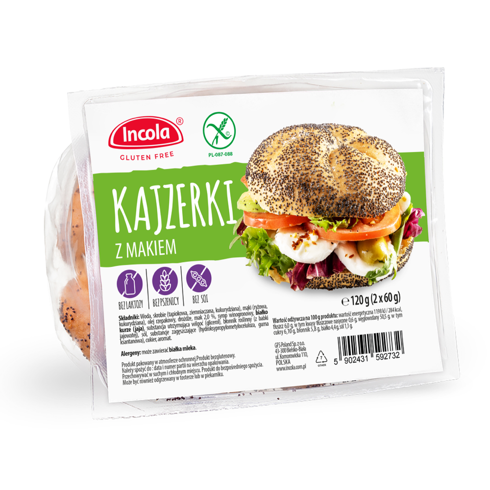 Bułka Kajzerka z Makiem Bezglutenowa (2 Szt.) (4 szt x 120 g)
