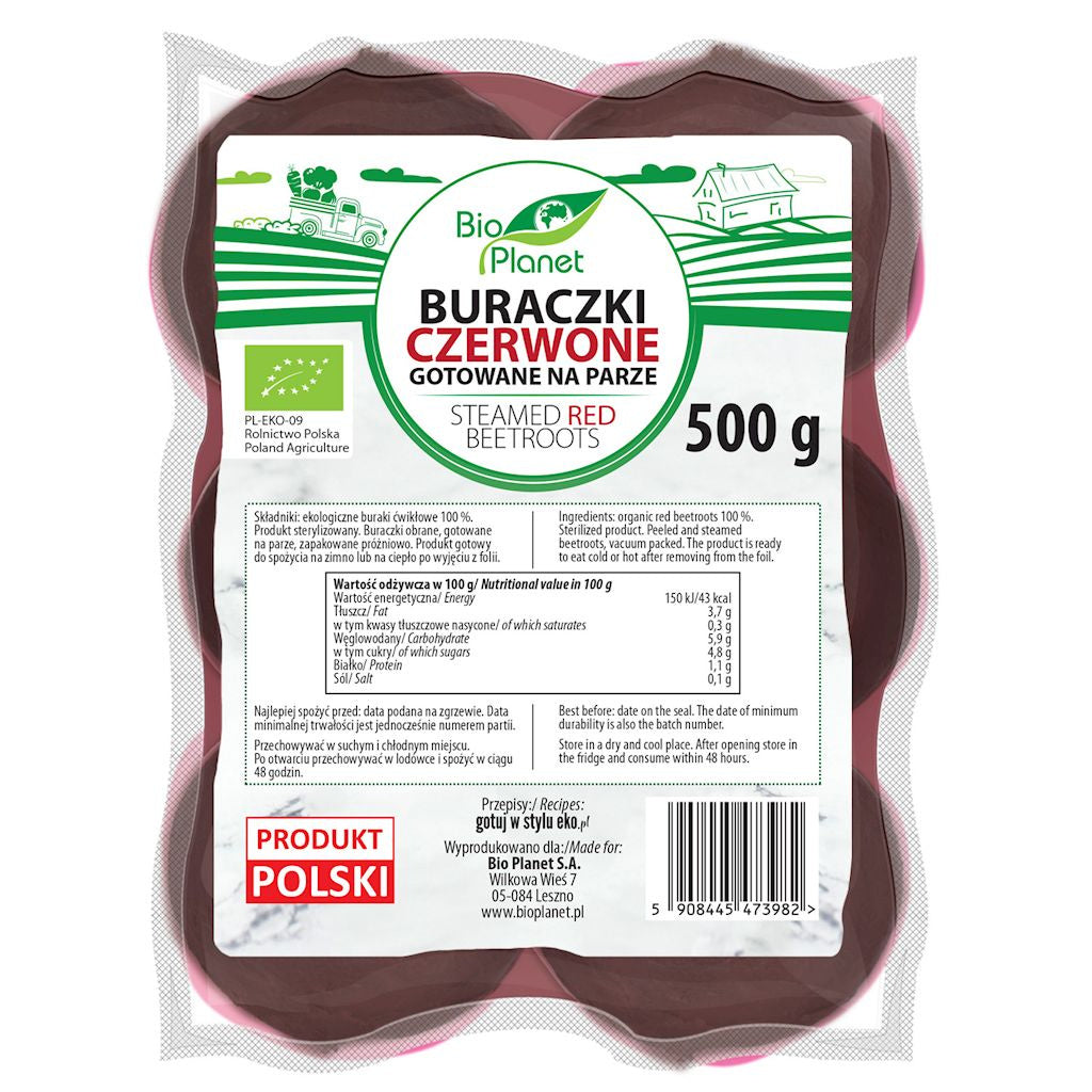 Buraczki Czerwone Gotowane Na Parze BIO (Polska) (Około 0,50 kg) (2 szt x 500 g)