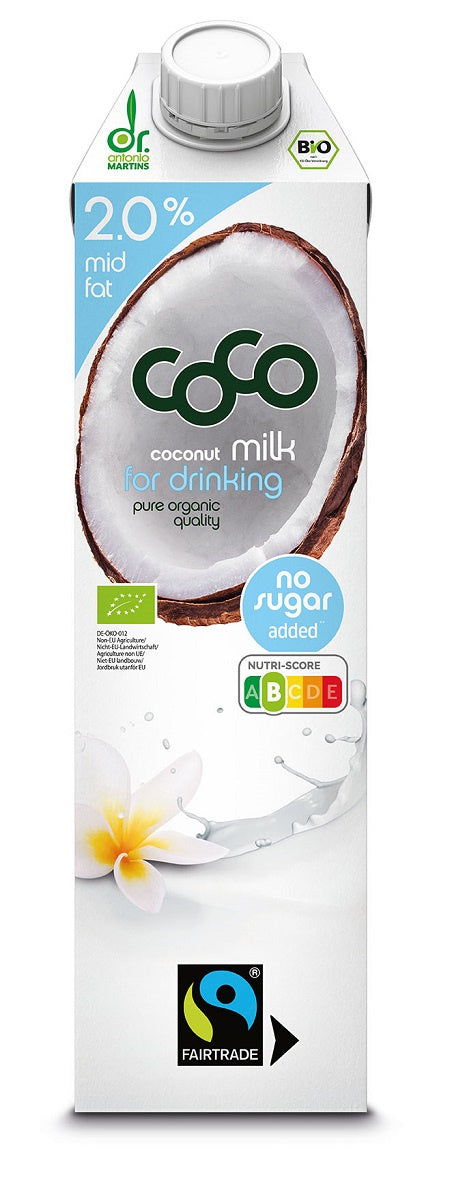 Coconut Milk - Napój Kokosowy Do Picia 2 % Tłuszczu Bez Dodatku Cukrów Fair Trade BIO (2 szt x 1 l)