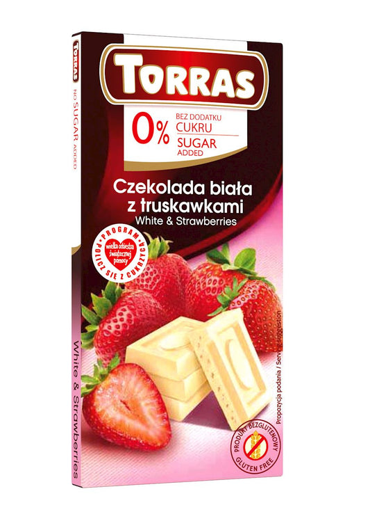 Czekolada Biała z Truskawkami Bez Dodatku Cukrów Bezglutenowa (3 szt x 75 g)