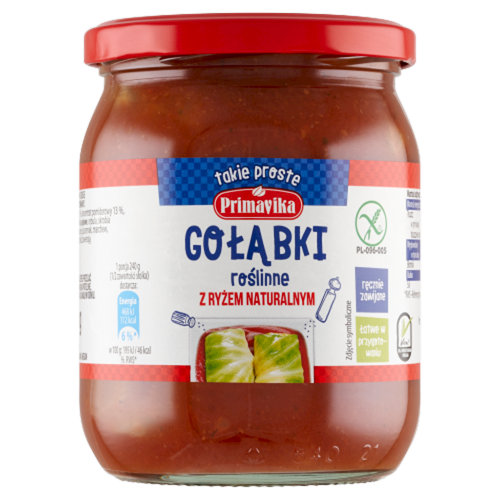 Gołąbki Wegańskie z Ryżem i Pieczarkami w Sosie Pomidorowym Bezglutenowe (2 szt x 480 g)