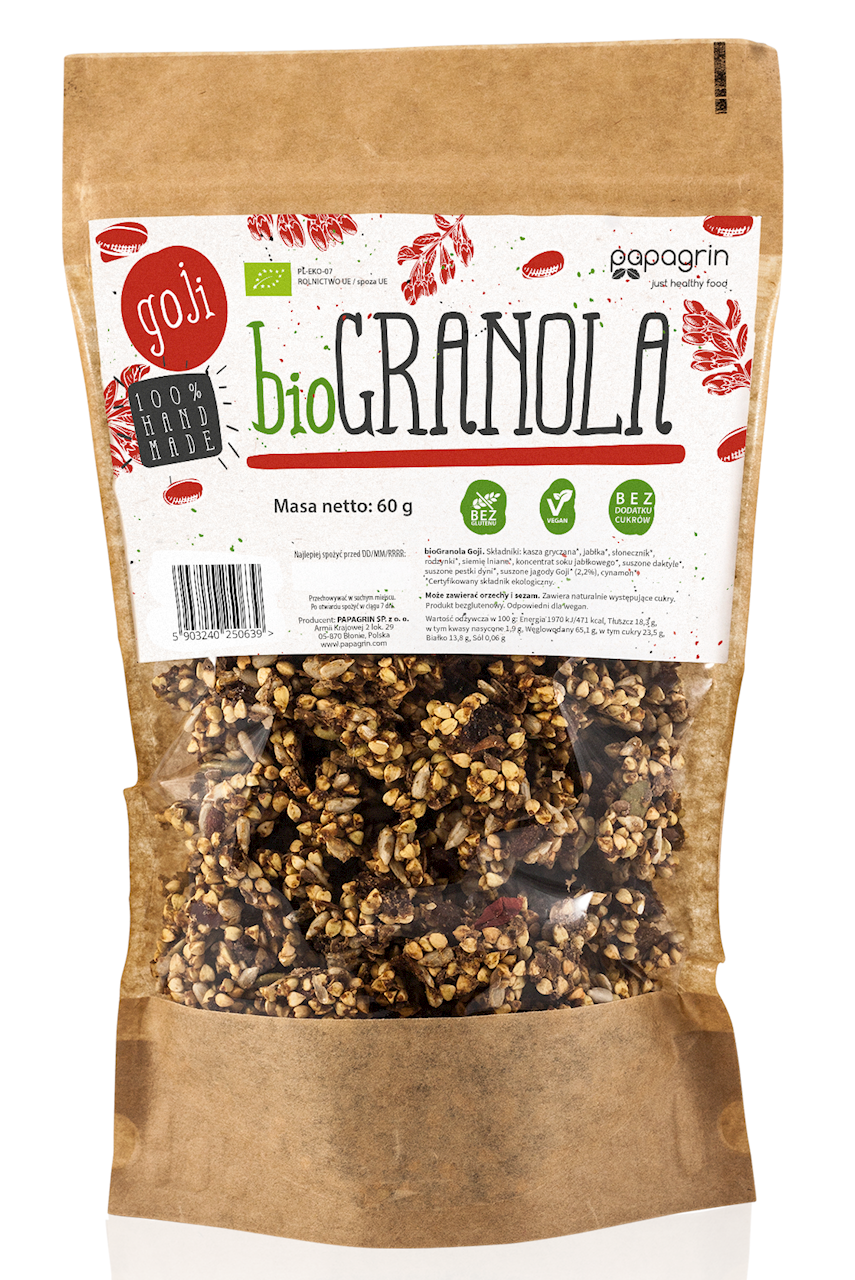Granola z Goji Bez Dodatku Cukrów Bezglutenowa BIO (4 szt x 60 g)