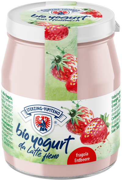 Jogurt Truskawkowy z Mleka Siennego Bezglutenowy BIO  (Słoik) - Sterzing (3 szt x 150 g)