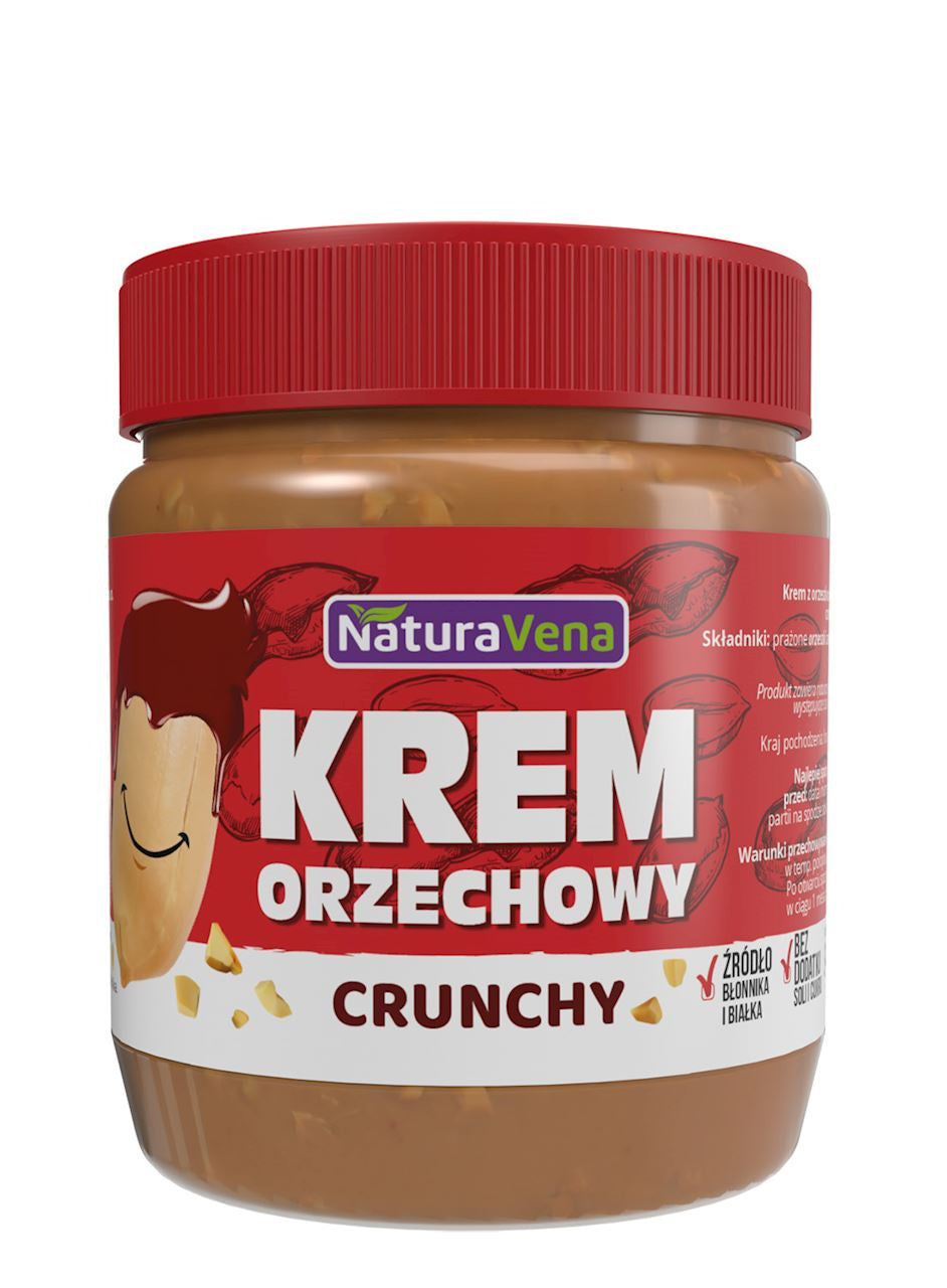 Krem Orzechowy Crunchy 100 % Bez Dodatku Soli i Cukrów (6 szt x 340 g)