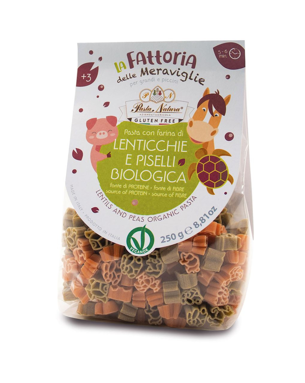 Makaron (Z Soczewicy i Groszku) Dla Dzieci Zwierzęta Farma Bezglutenowy BIO (3 szt x 250 g)
