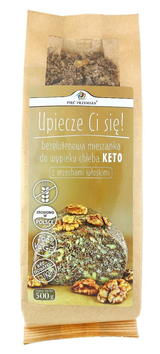 Mieszanka Do Wypieku Chleba z Orzechami Włoskimi Bez Dodatku Cukrów Bezglutenowa Keto (2 szt x 500 g)