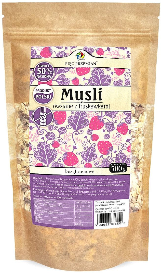 Musli Owsiane Truskawkowe Bez Dodatku Cukrów Bezglutenowe (2 szt x 500 g)