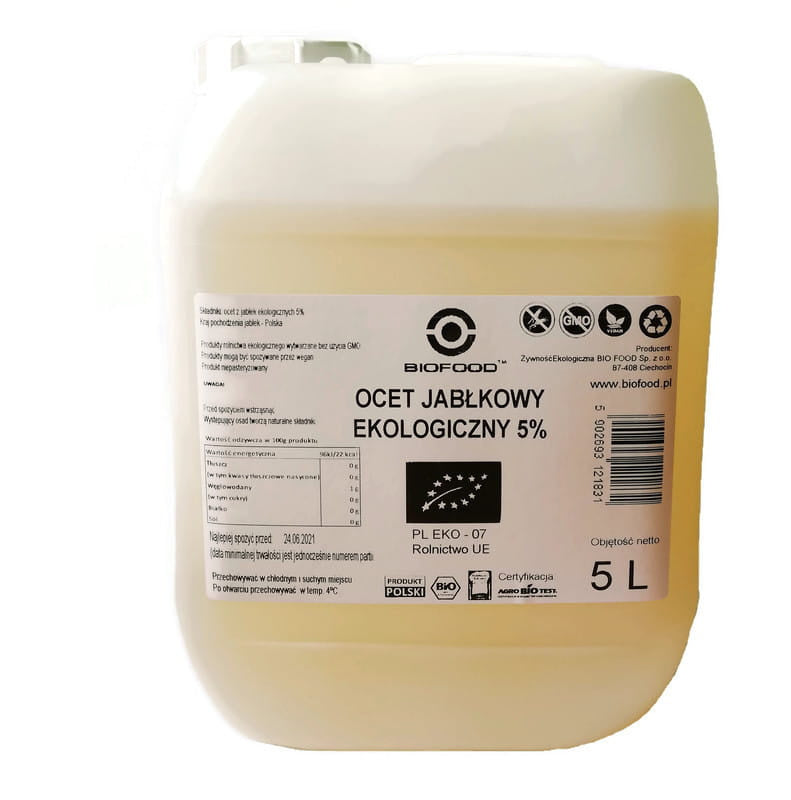 Ocet Jabłkowy 5 % Niefiltrowany BIO 5 l