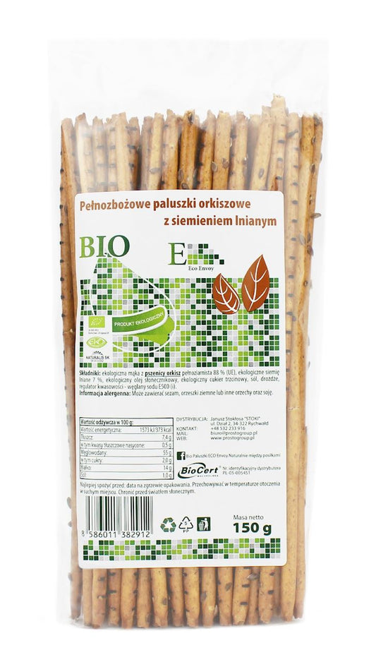 Paluszki Orkiszowe Pełnoziarniste z Siemieniem Lnianym BIO (3 szt x 150 g)