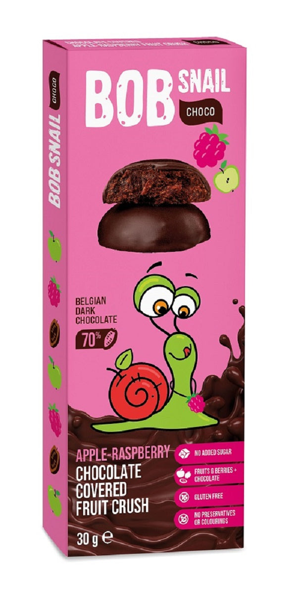 Przekąska Choco Jabłko - Malina w Czekoladzie Ciemnej Belgijskiej Bez Dodatku Cukrów Bezglutenowa (6 szt x 30 g)