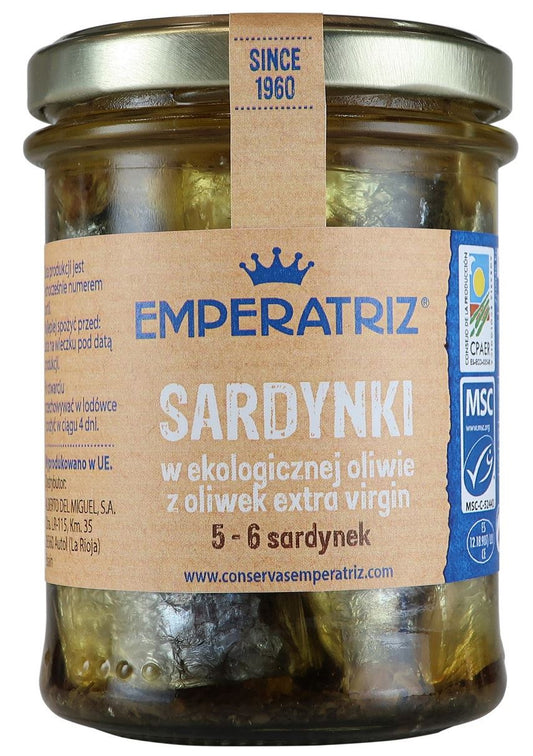 Sardynki Europejskie w BIO Oliwie z Oliwek Extra Virgin 190 g () (Słoik) (2 szt x 133 g)